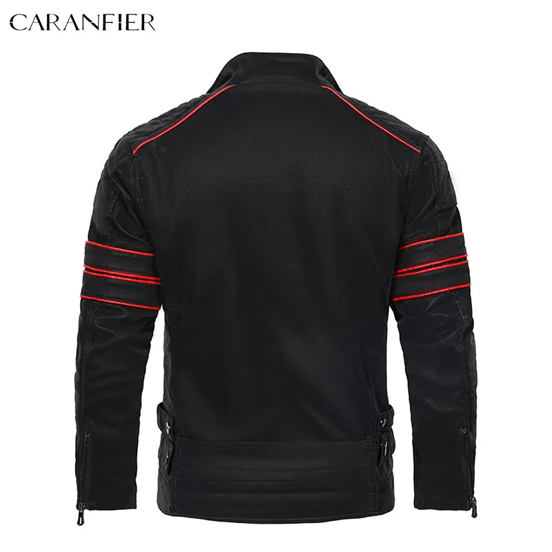 Men's Stand Collar Faux Leather Moto Jacket with Modern Streetwear Biker Styling