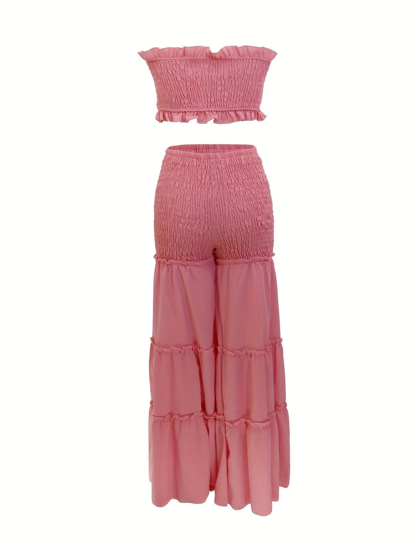 Women's Smocked Tube Top and Wide Leg Pants Co-Ord Set