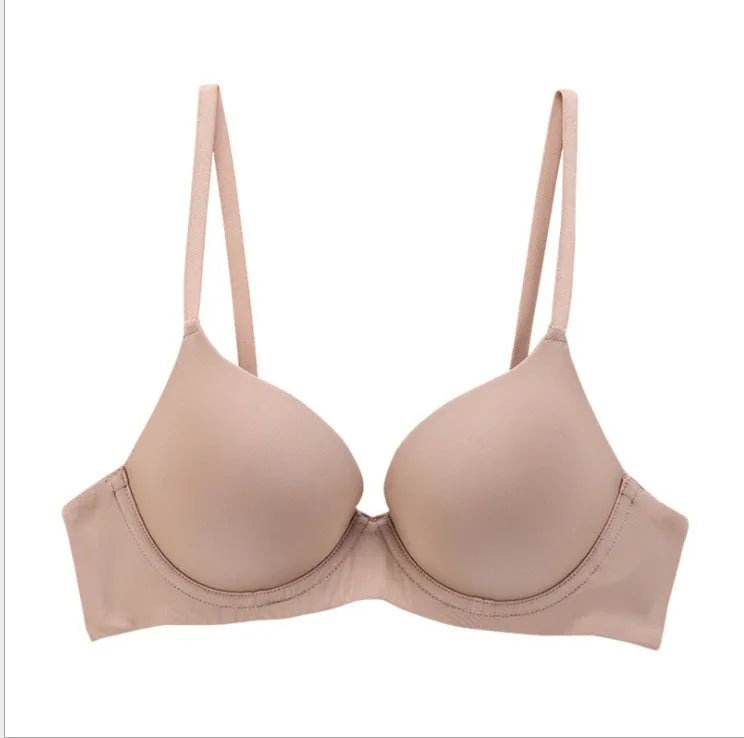 Seamless Smooth Molded Cup Bra with Adjustable Straps and Plunging Neckline