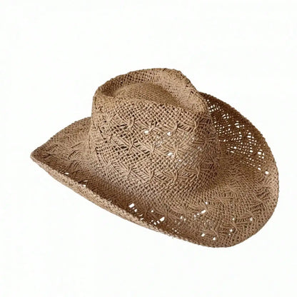 Wide Brim Raffia Cowboy Hat with Breathable Woven Design for Outdoor Summer Adventures