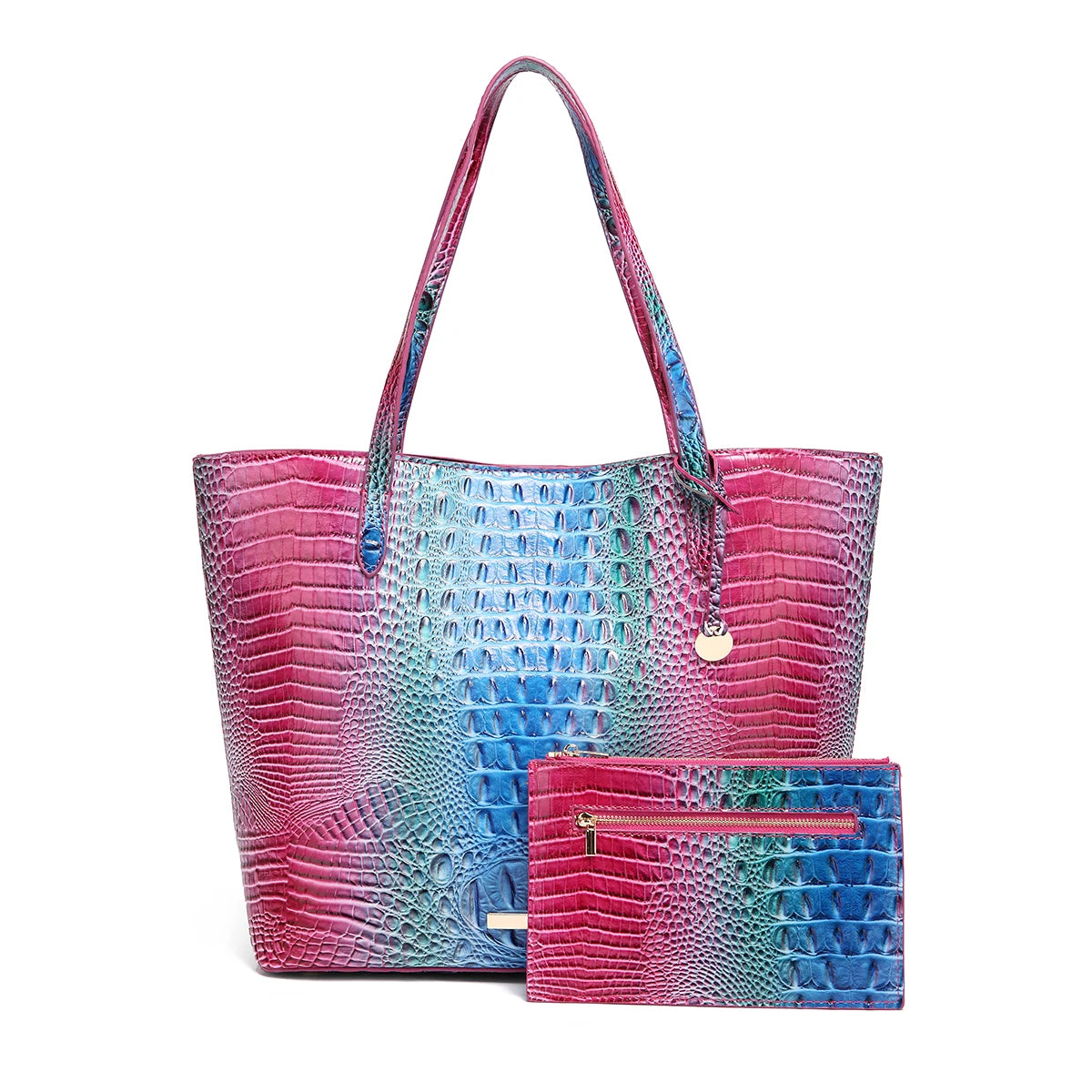 Croc Embossed Bucket Tote Bag with Matching Wristlet Large Capacity Shoulder Handbag