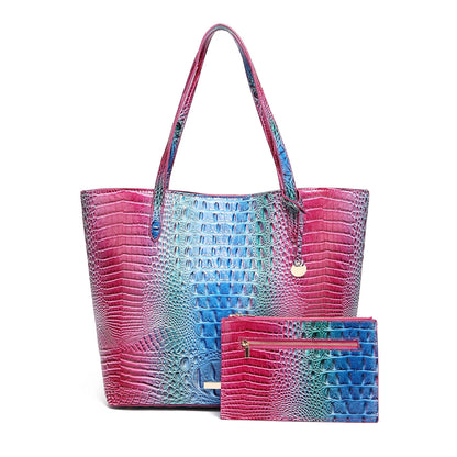 Croc Embossed Bucket Tote Bag with Matching Wristlet Large Capacity Shoulder Handbag