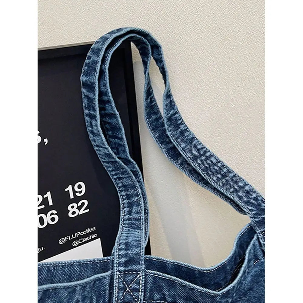 Distressed Denim Style Tote Shoulder Bag with Relaxed Carry Design