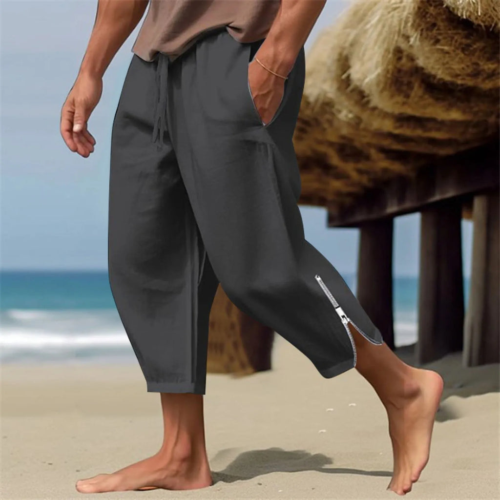 Men's Relaxed Cropped Harem Pants with Lightweight Casual Beach Style