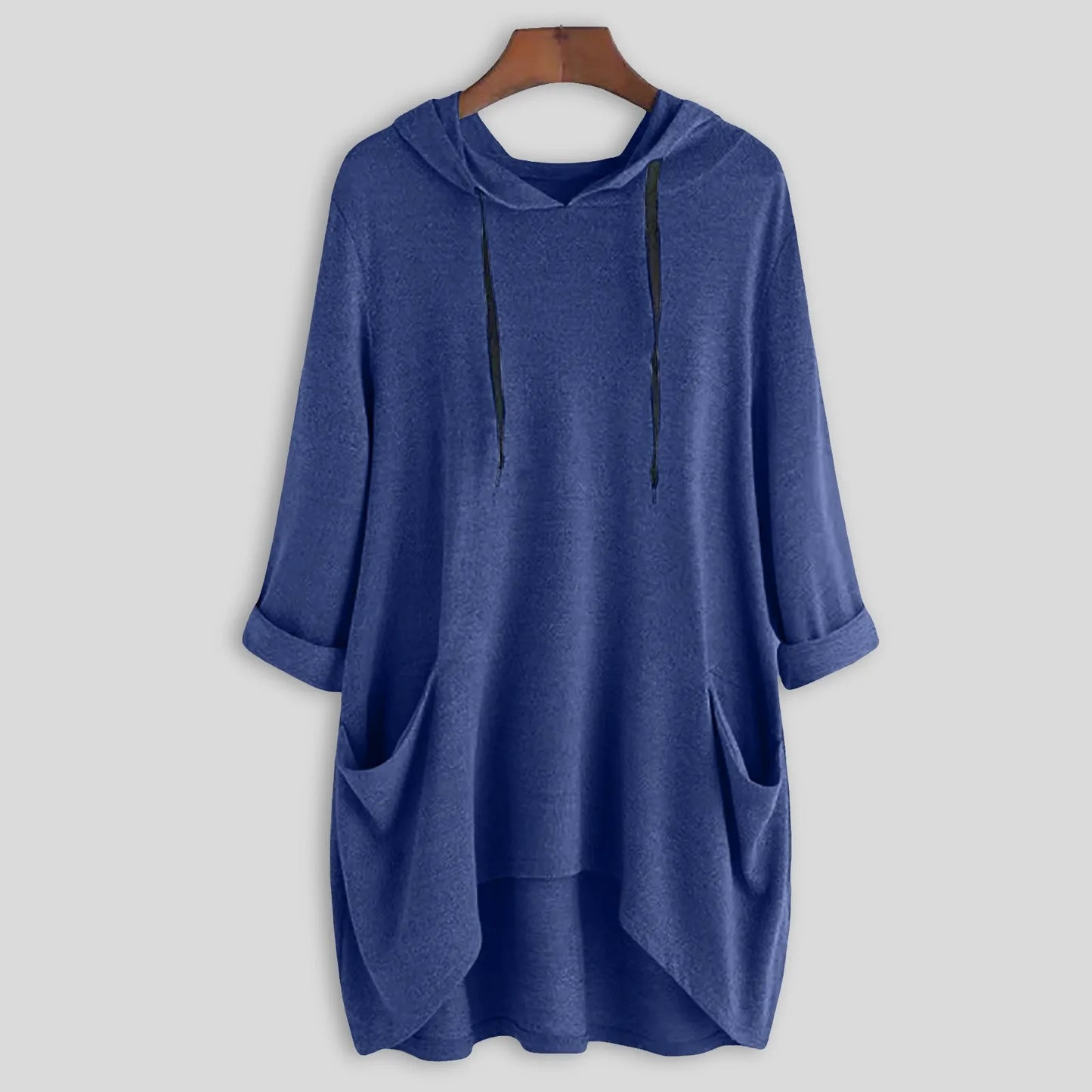 Relaxed Asymmetrical Hem Hooded Pullover for Casual Everyday Streetwear