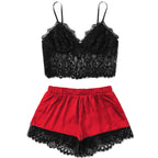 Sheer Black Lace Bralette and Jewel-Toned Satin-Finish Shorts Sleep Set