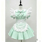 Pastel Color-Block Lolita Maid Dress with Pleated Skirt and Ruffled Apron