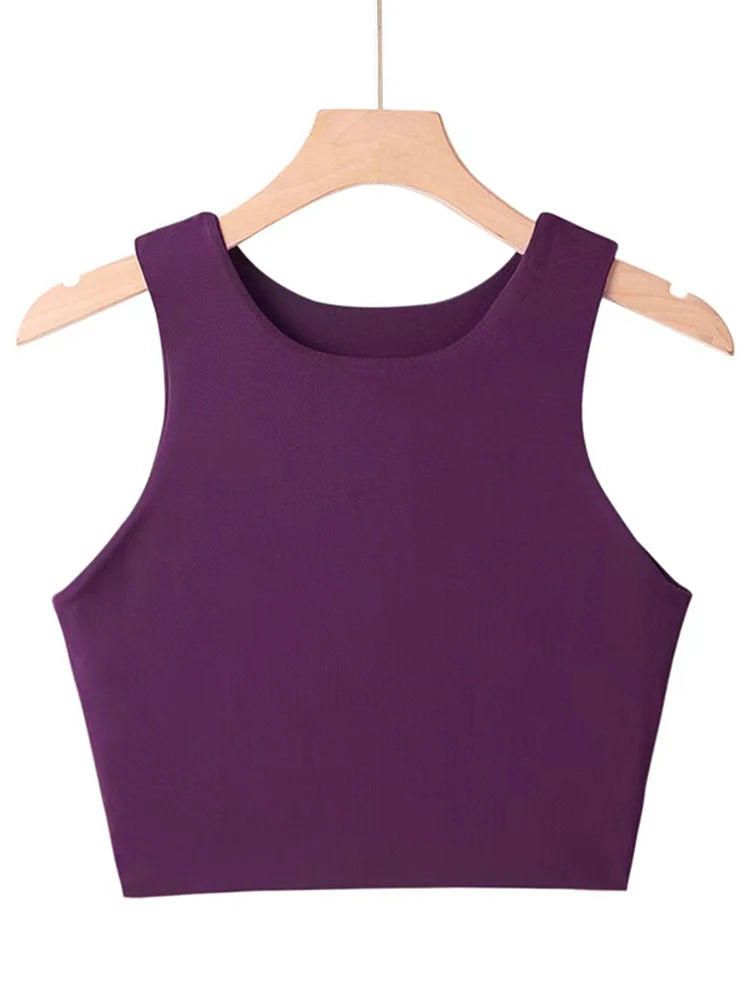 Classic Crew Neck Crop Tank Top with Minimalist Sleeveless Everyday Streetwear Style