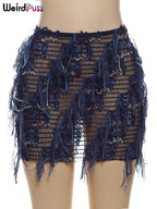 Textured Fringe Mini Skirt with Layered Tassel Festival Fashion Design