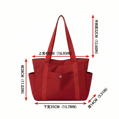 Multi Pocket Canvas Tote Shoulder Bag with Zip Closure Design