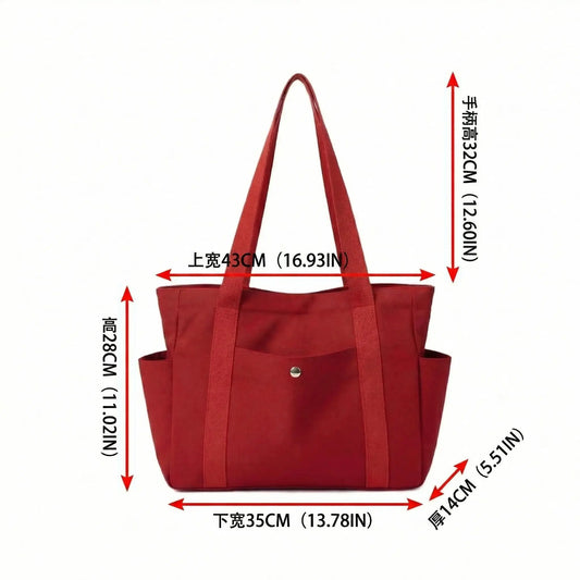 Multi Pocket Canvas Tote Shoulder Bag with Zip Closure Design