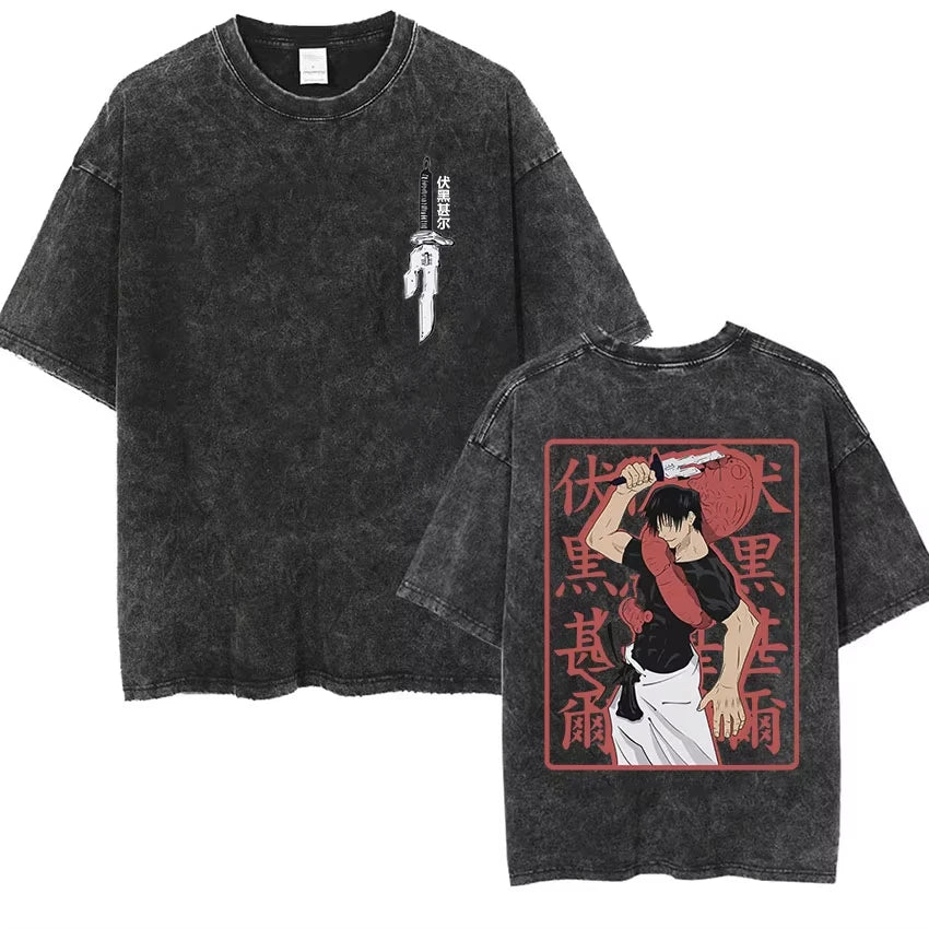 Anime Goth Vintage Washed Oversized Streetwear Graphic T-Shirt for Everyday Styling