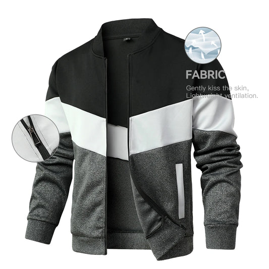 Men's Color Block Zip-Up Bomber Jacket with Modern Casual Streetwear Fit