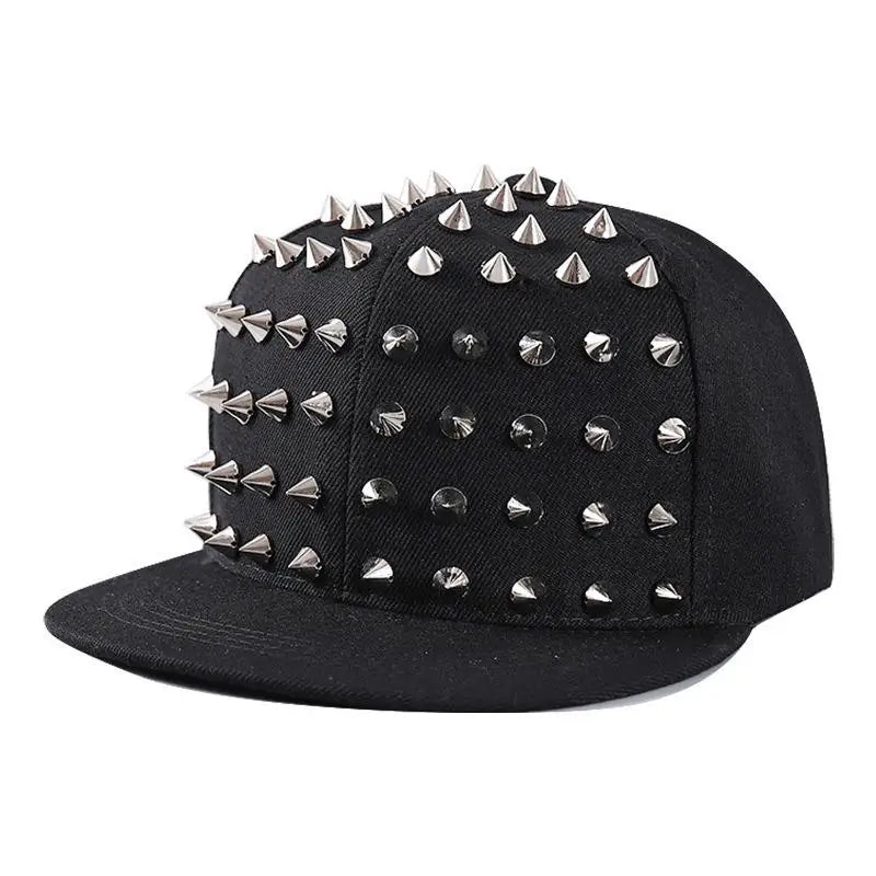 Studded Flat Brim Baseball Cap with Decorative Rivet Details for Y2K Streetwear Fashion
