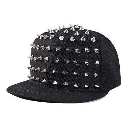 Studded Flat Brim Baseball Cap with Decorative Rivet Details for Y2K Streetwear Fashion