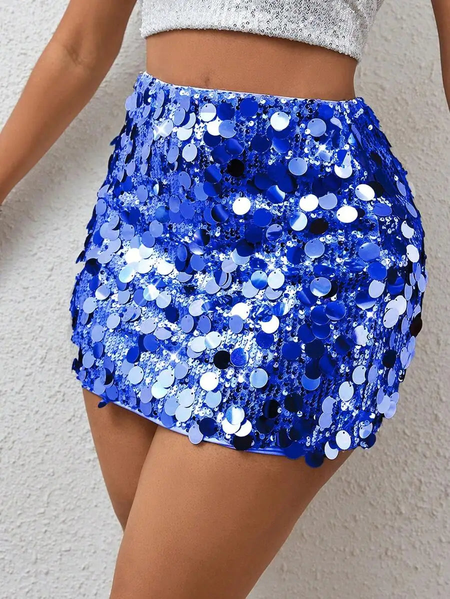 Stretch Sequin Bodycon Mini Skirt with High Shine Party Silhouette