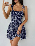 Floral Print Tie Strap A-Line Mini Dress with Lightweight Summer Silhouette