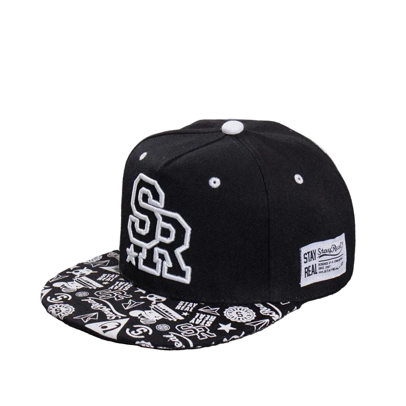 Embroidered Flat Brim Snapback Cap Adjustable Streetwear Hip Hop Baseball Hat