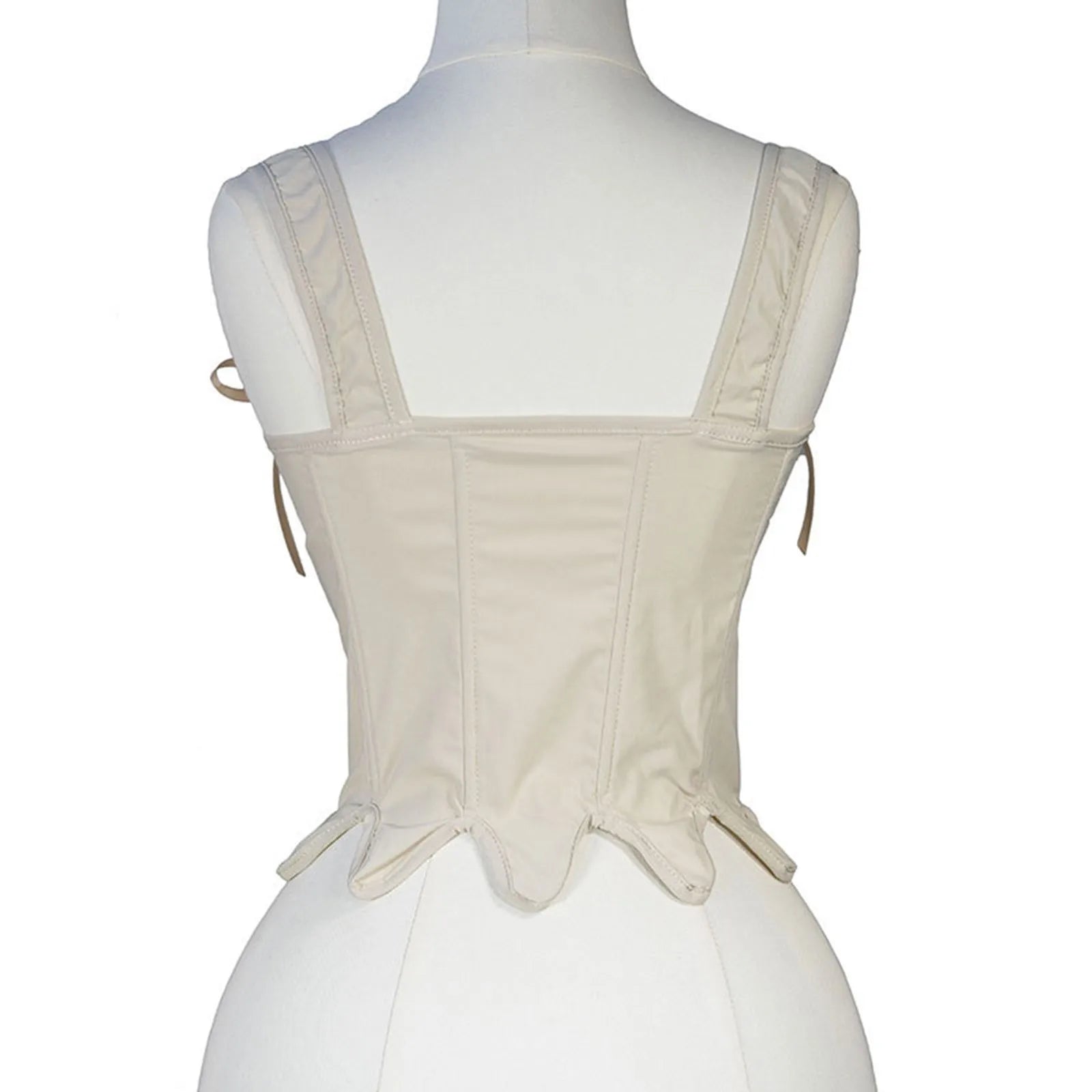 Lace-Up Corset Top with Adjustable Shoulder Ties and Structured Bodice