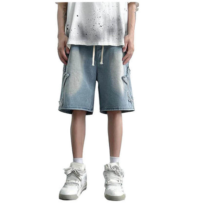 Light Wash Denim Shorts with Relaxed Straight Leg and Casual Streetwear Fit