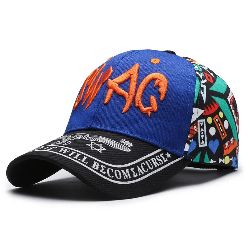 Graffiti Print Embroidered Baseball Cap Adjustable Curved Brim Urban Streetwear Fashion Hat