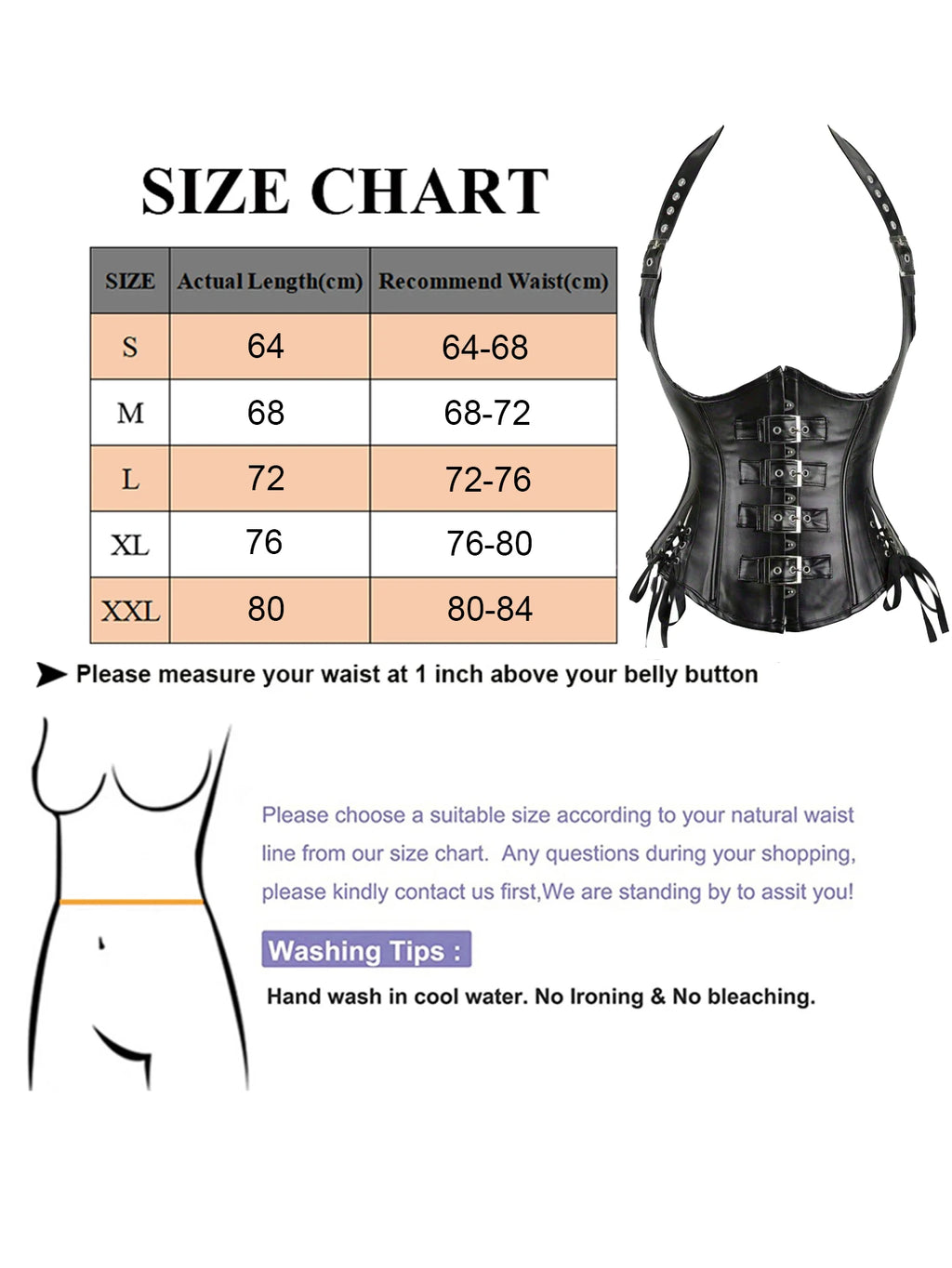 Vintage-Inspired Dark Faux Leather Underbust Corset with Adjustable Halter Straps and Metal Buckles