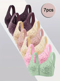Seven-Piece Front-Closure Lace Bra Set with Wide Straps
