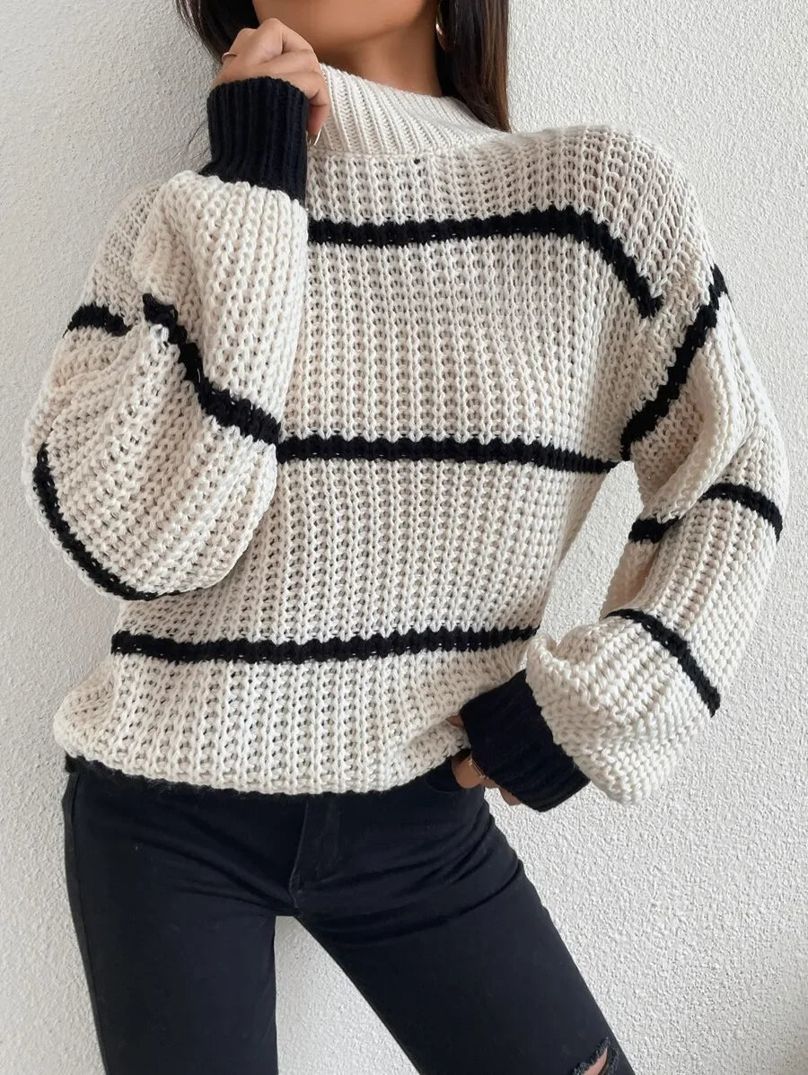 Women's Oversized Striped Crew Neck Relaxed Fit Streetwear Knit Sweater