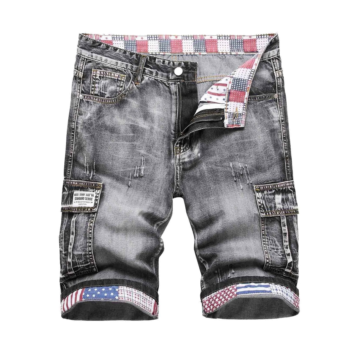 Men's Loose Fit Washed Denim Shorts with Distressed Finish and Casual Streetwear Style