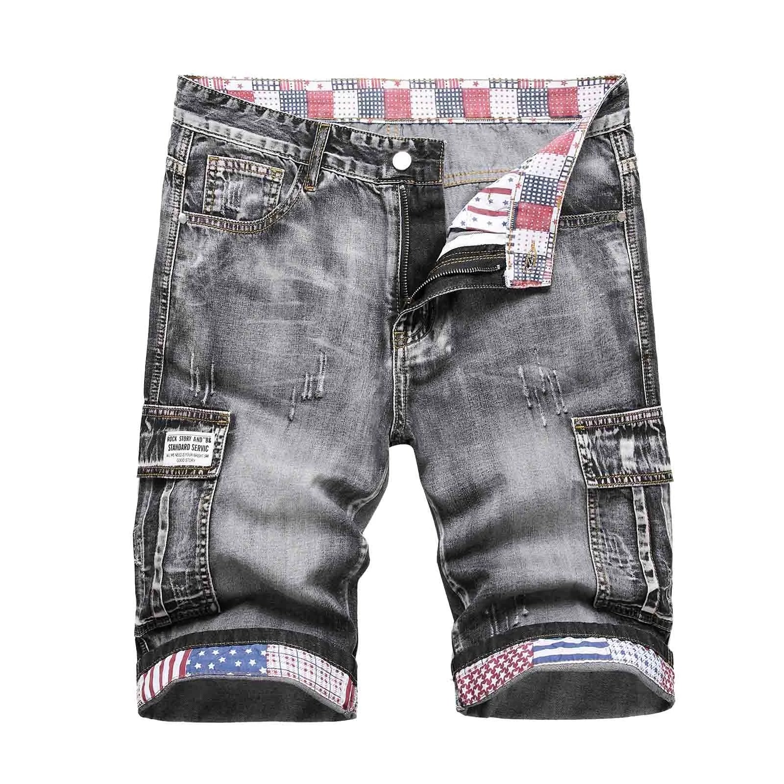 Men's Loose Fit Washed Denim Shorts with Distressed Finish and Casual Streetwear Style