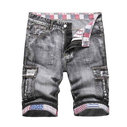 Men's Loose Fit Washed Denim Shorts with Distressed Finish and Casual Streetwear Style