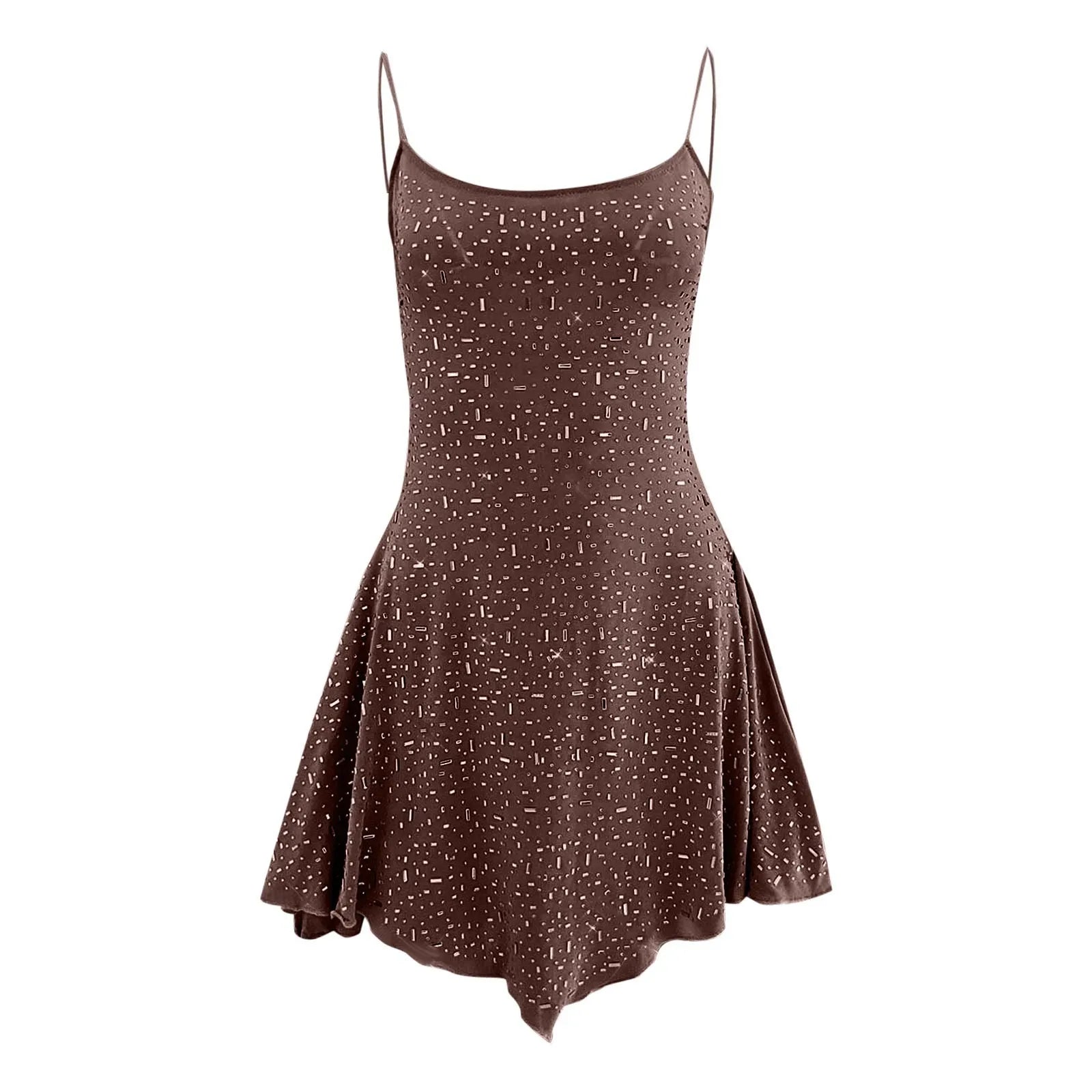 Sparkle Embellished Sleeveless Mini Dress With Flared Skater Inspired Silhouette