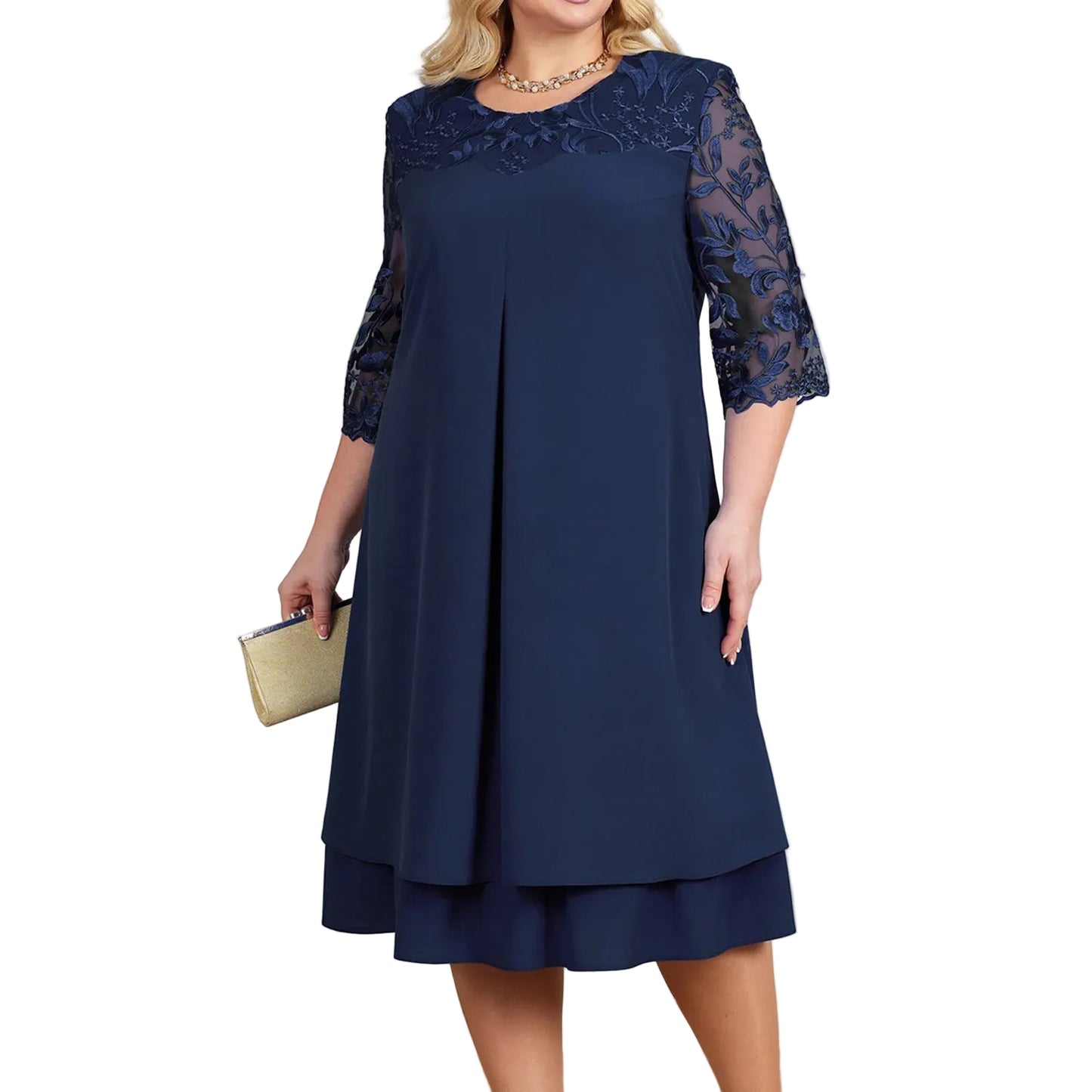 Lace Sleeve Layered Hem Feminine Alternative Fashion Midi Dress