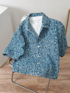Oversized Washed Denim Button-Up Shirt Jacket with Utility Pocket Streetwear Design