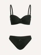Classic Smooth Contour Push-Up Bra and Panty Set with Contrasting Trim