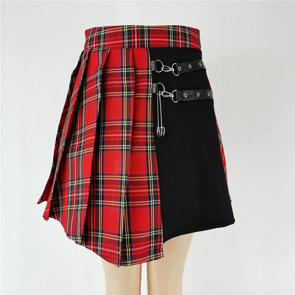 Plaid Tiered Ruffle Mini Skirt Lace Trim Gothic Inspired Alternative Bottom