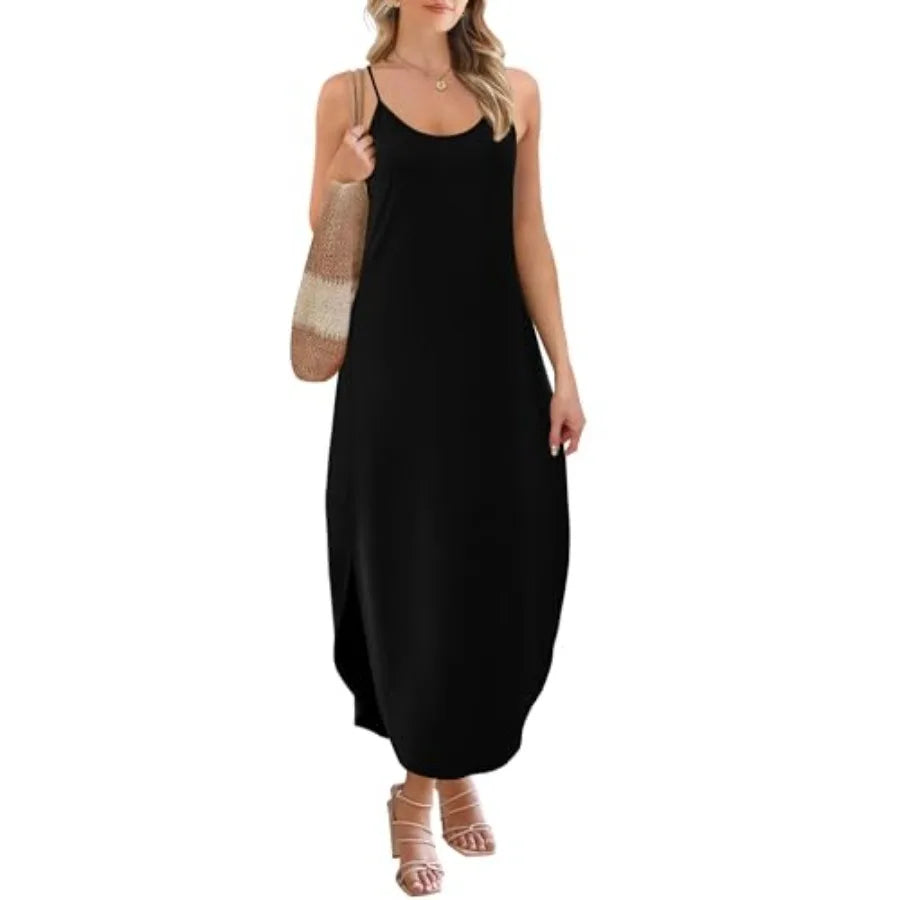 Minimalist Spaghetti Strap Sleeveless Maxi Dress for Casual Summer Vacation Style