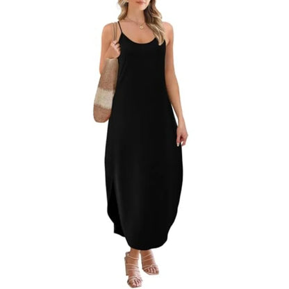 Minimalist Spaghetti Strap Sleeveless Maxi Dress for Casual Summer Vacation Style