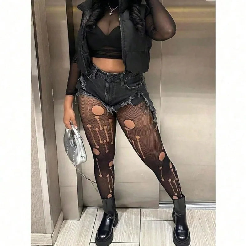 Geometric Pattern Fishnet Tights Alternative Fashion Statement Mesh Pantyhose