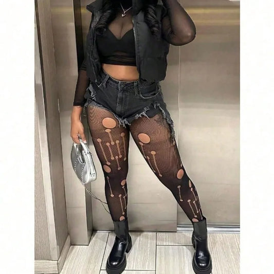 Geometric Pattern Fishnet Tights Alternative Fashion Statement Mesh Pantyhose