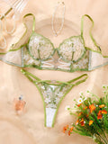 Ethereal Daisy Embroidered Sheer Mesh Underwire Bra and Thong Set