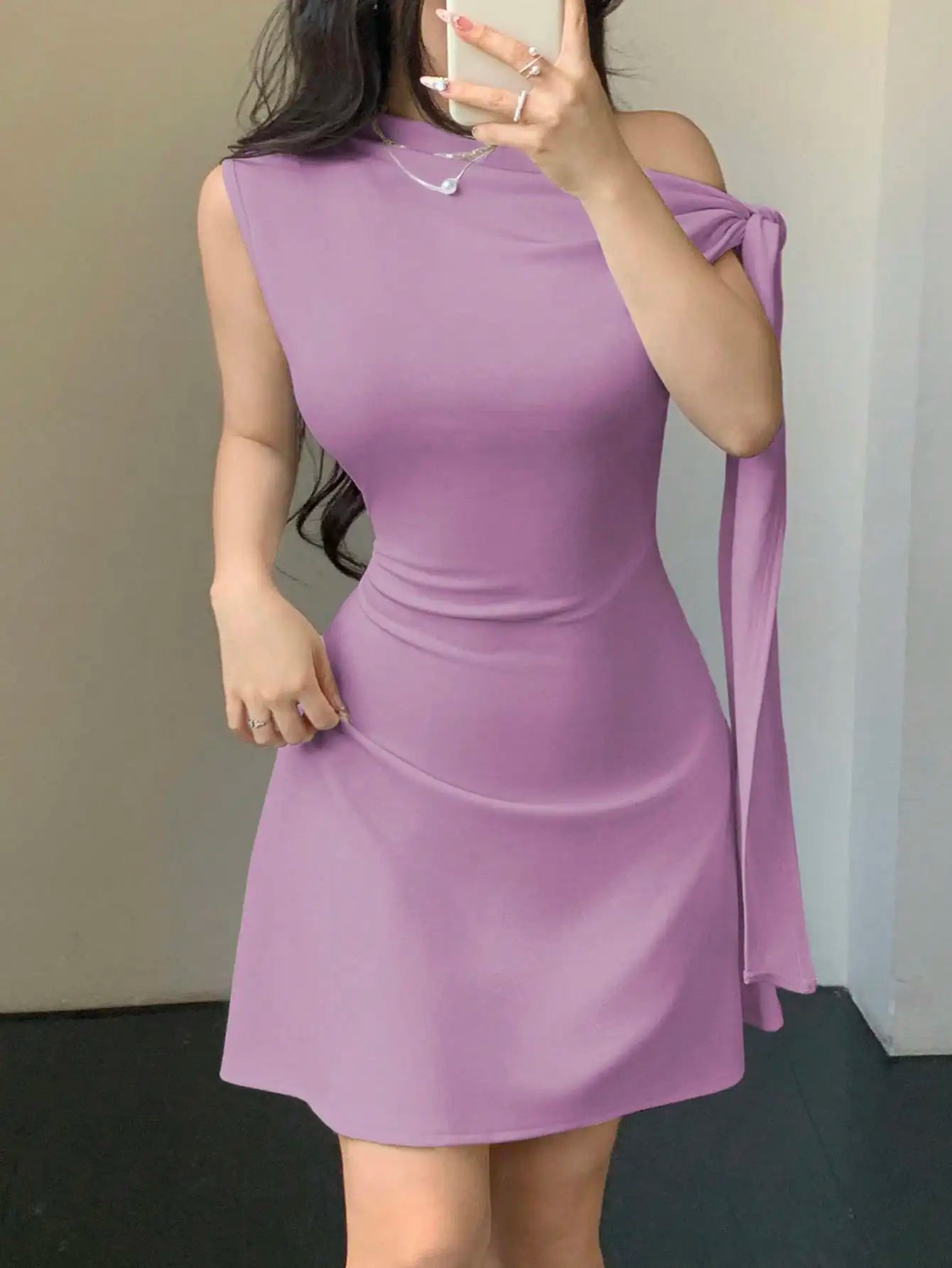 One Shoulder Mini Dress with Draped Detail and Elegant Asymmetrical Silhouette