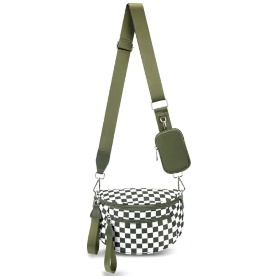 Checkered Crossbody Belt Bag with Adjustable Strap Everyday Travel Design