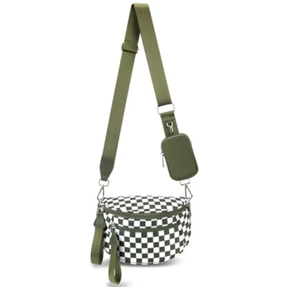 Checkered Crossbody Belt Bag with Adjustable Strap Everyday Travel Design