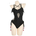 Women's Halter Cutout One-Piece Swimsuit with Decorative Side Ties and Statement Silhouette