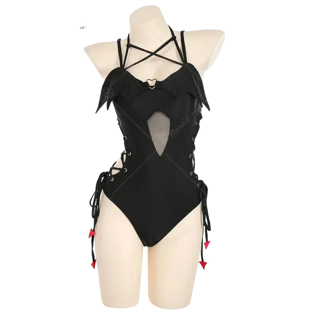 Women's Halter Cutout One-Piece Swimsuit with Decorative Side Ties and Statement Silhouette