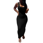 Essential Sleeveless Black Bodycon Maxi Dress with Scoop Neckline