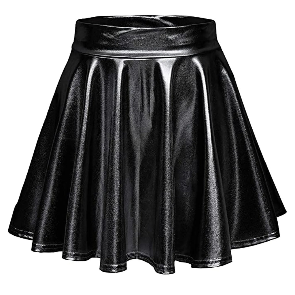 Glossy A-Line Mini Skirt with High Shine Streetwear Festival Styling