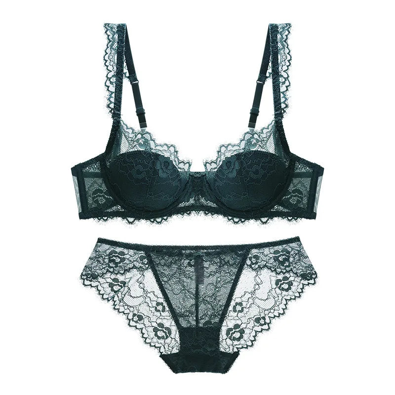 Dusty Rose Delicate Eyelash Lace Unlined Underwire Lingerie Set