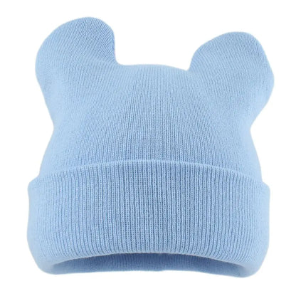 Cute Cat Ear Acrylic Knit Beanie for Playful Streetwear Casual Winter Everyday Fashion Style